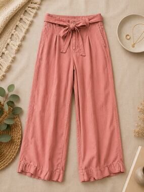 GAP High Rise Belted Wide Leg Linen Blend Pants Pink Quiet Luxury Coastal Size 6